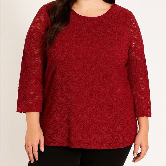 Rafaella Red Lace Top Plus Size 3X –Elegant Holiday Ready Top - Picture 1 of 7